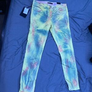 Embellish Vibrant Tie-Dye Yellow Jeans